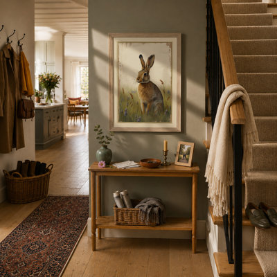 Alert Hare in Profile Botanical - Framed Print