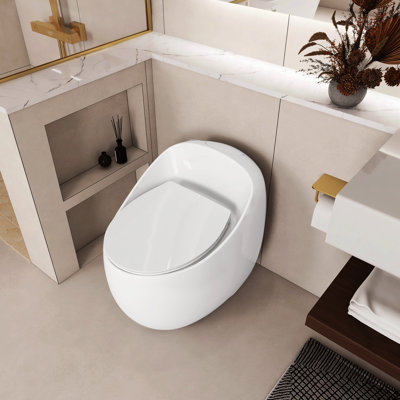 Ceramic Toilet In Egg Shape - Glossy White, 1.28 Single Flush, Stylish Bathroom Fixture White Weather-, User- Design