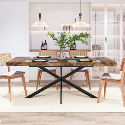 Retro Rectangular Stretch Dining Table, Brown Antique Wood Top, Storage Function, High - Quality Materials, Smooth And Easy Assembly , User Setup