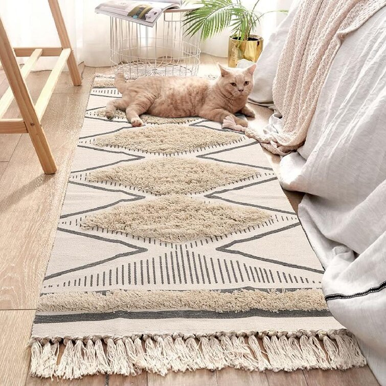 Boho Bathroom Runner Rug 2' x 3', American Style Farmhouse Rug Woven Tufted  with Tassels Throw Area Rug Doormat for Kitchen/Laundry Room/Hallway Entry  Way 