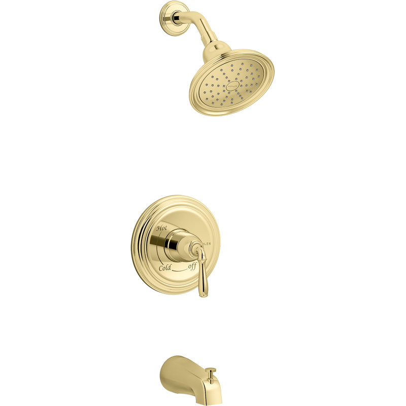 Devonshire Rite-Temp Bath and Shower Trim with Npt Spout and 1.75 Gpm Showerhead, Vibrant Polished Brass, Npt