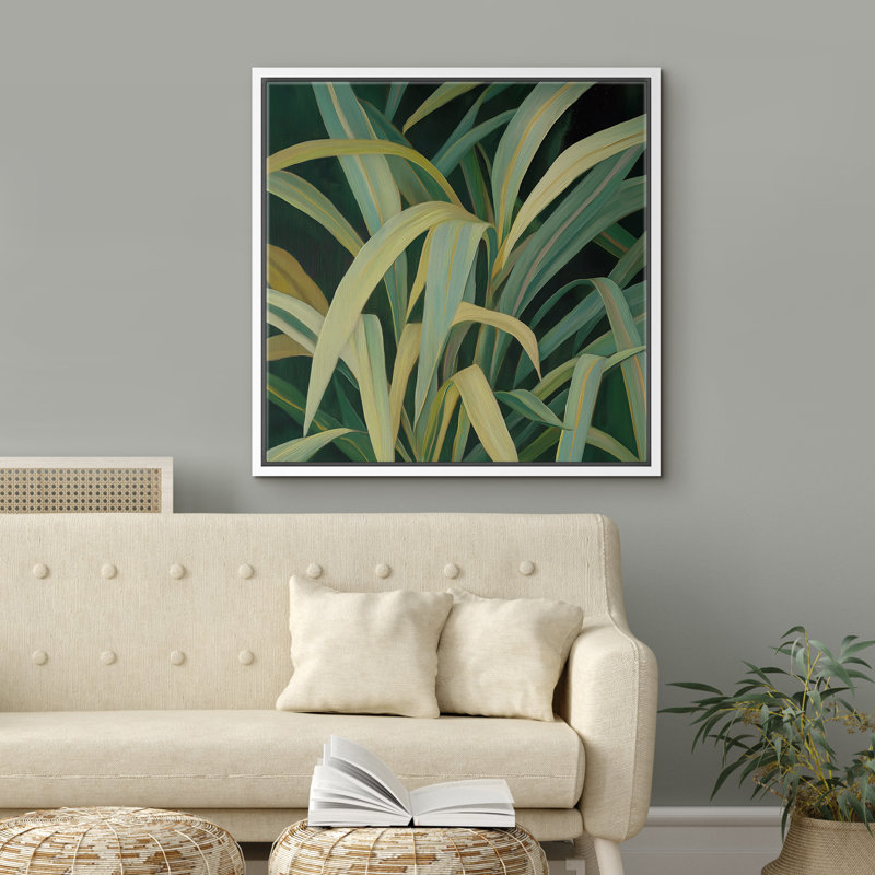 «Green Botanical Plant Simple Minimalist», impression sur toile encadrée, H 16 po x l 16 po, Blanc