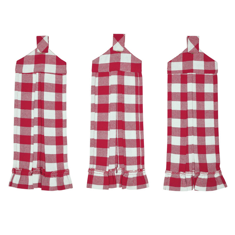 Red and White Buffalo Check Cotton Kitchen Towel Set of 3