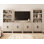 Meuble audio-vidéo avec tablettes, meuble télé 4 pièces avec tours de rangement, console média de ferme avec rangement dissimulé pour le salon, la chambre à coucher, beige
