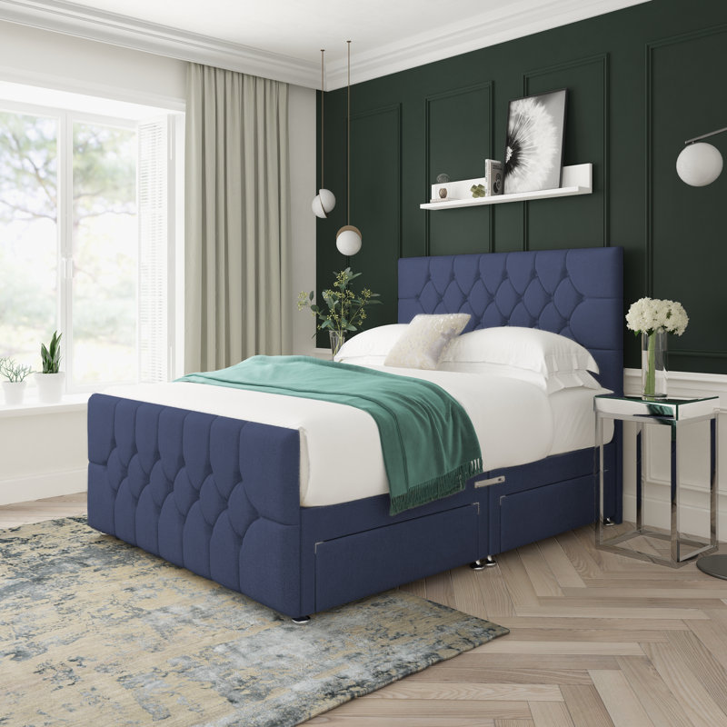Upholstered Bed, Sapphire, Small Single (2'6), Left Side Drawers