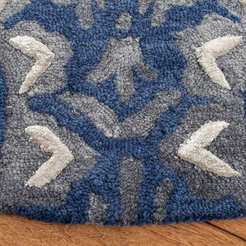 Tapis bleu marine en laine / coton touffeté à la main Pimentel, Rond 7 pi