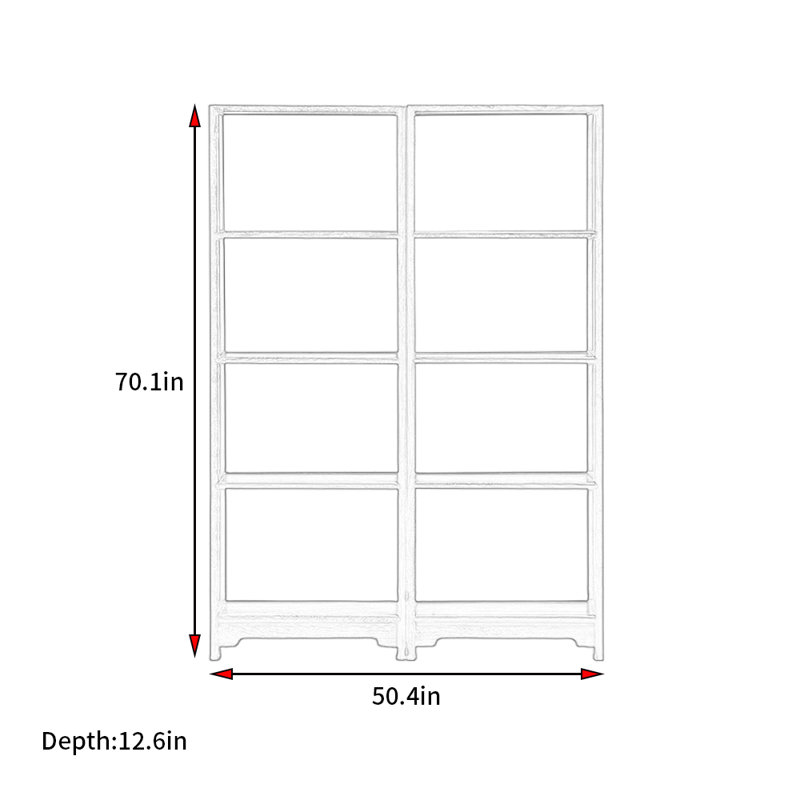 Nouvelle bibliothèque de style rétro chinois, (3 tablettes) H 70,1 po x l 50,4 po x P 12,6 po