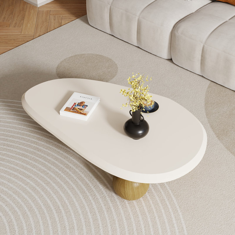 51" Oval Cream Black Brown Modern Coffee Table with Three Round Legs, Natural Wood, White