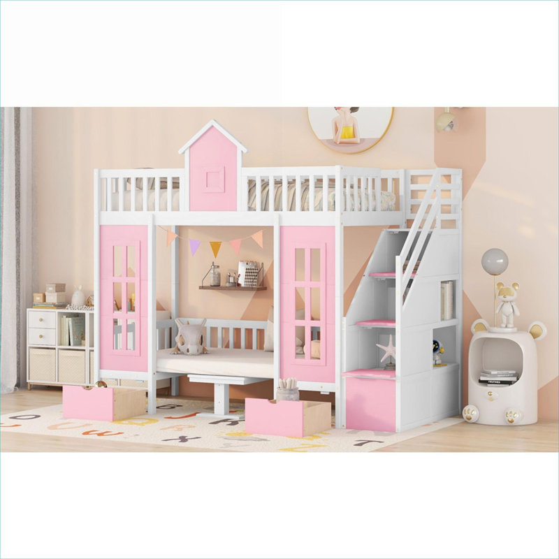 Lit plateforme simple au-dessus d'un lit simple convertible en bois massif rose classique