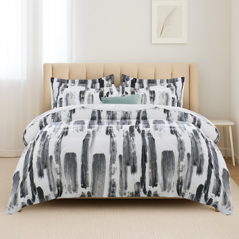 Soft Microfiber Printed Duvet Cover Set with Pillowcases, Grey Stripe, Single Duvet Cover + 1 Standard Pillowcase