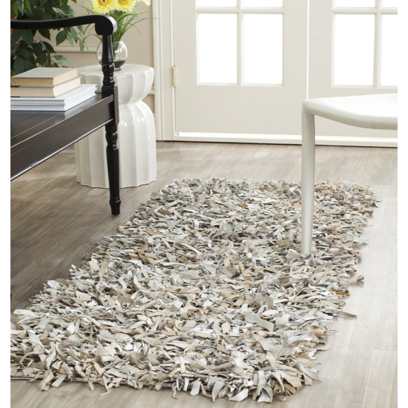 Tapis en cuir tissé à la main de couleur unie Godsey, Rectangle 8 pi x 10 pi