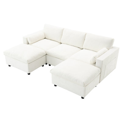 Chenille 5 places en forme de U avec rangement, canapé modulaire modulaire pour repose-pieds, élégant pour salon 86,5 po rembourré, en U, rangement et appartement