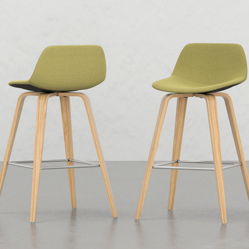 Tabouret Mid-Century (2) - Siège rembourré, placage de bois, repose-pieds, choix de sièges polyvalents pour différentes zones de 2 tabourets de comptoir attrayants, confortables