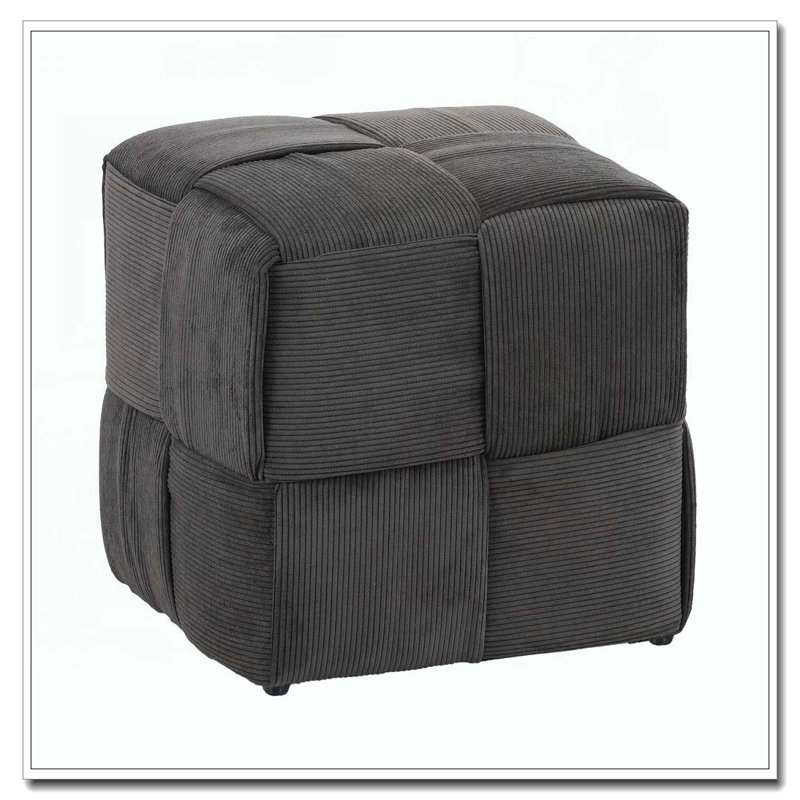 Square Corduroy Woven Design Ottoman, Gray