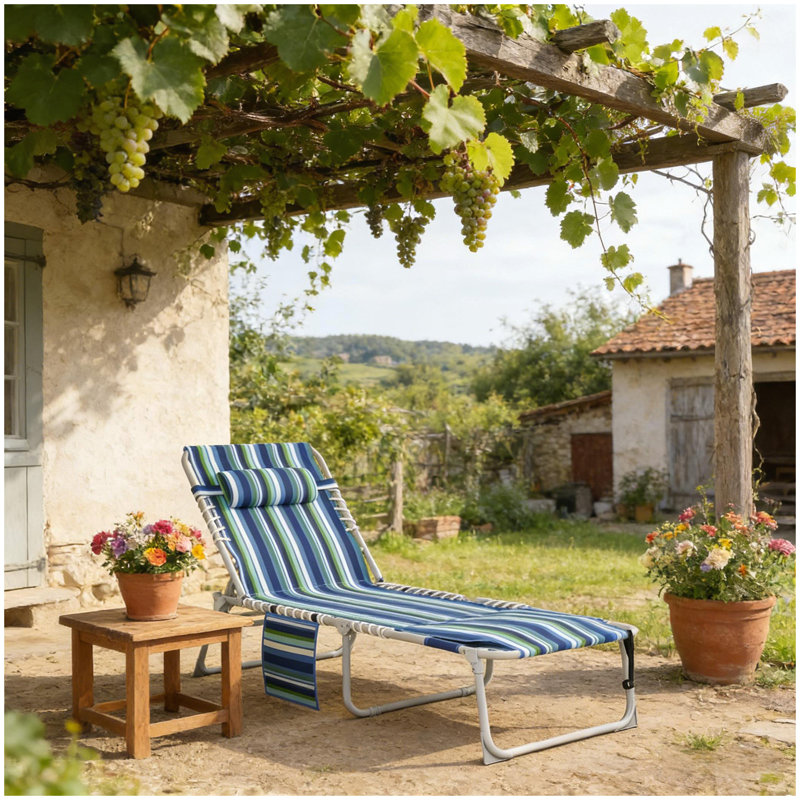 Chaise longue d'extérieur, chaise longue pliante, chaise de bronzage avec trou pour le visage et table d'appoint