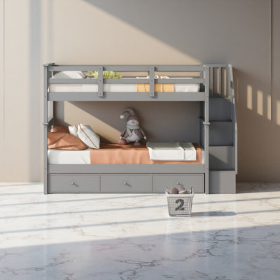 Stairway Twin-Over-Twin Bunk Bed With Three Drawers For Bedroom