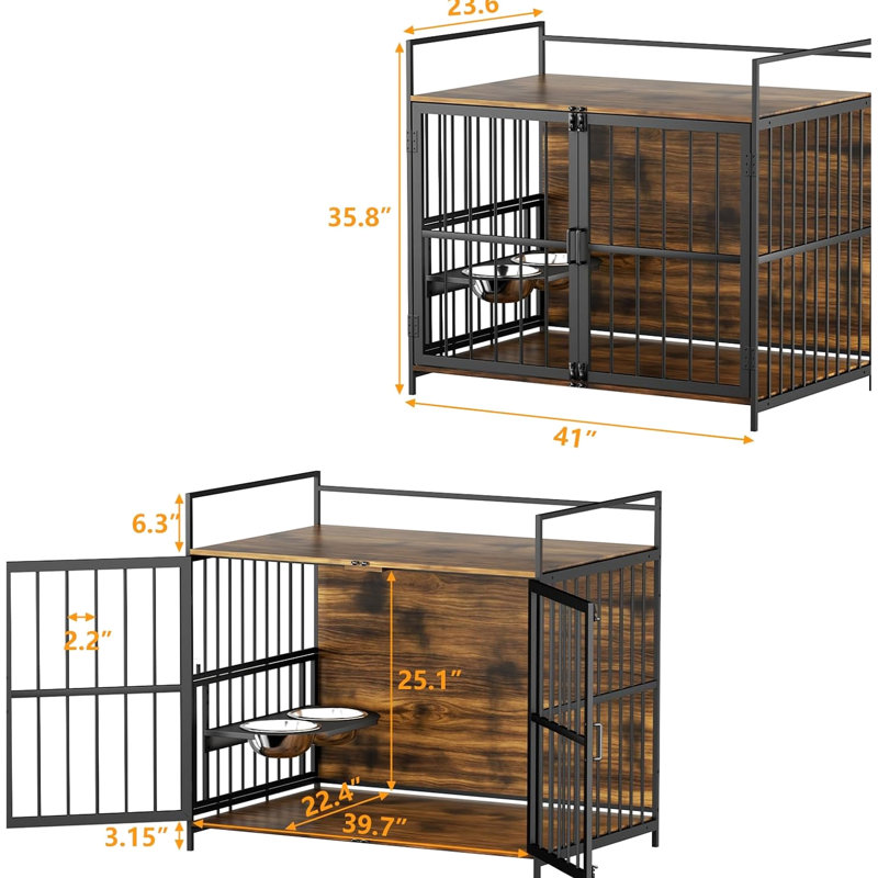 Cage pour chien robuste de 41 po, pour l'intérieur avec grand, réglable et munie d'une cage de rangement, de canines à mâcher