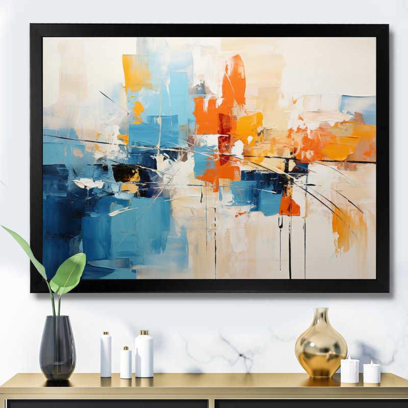 Gerbrand papier Euphoria I - abstrait, collage, toile, art mural, H 34 po x l 44 po x P 1,5 po, Cadre photo noir