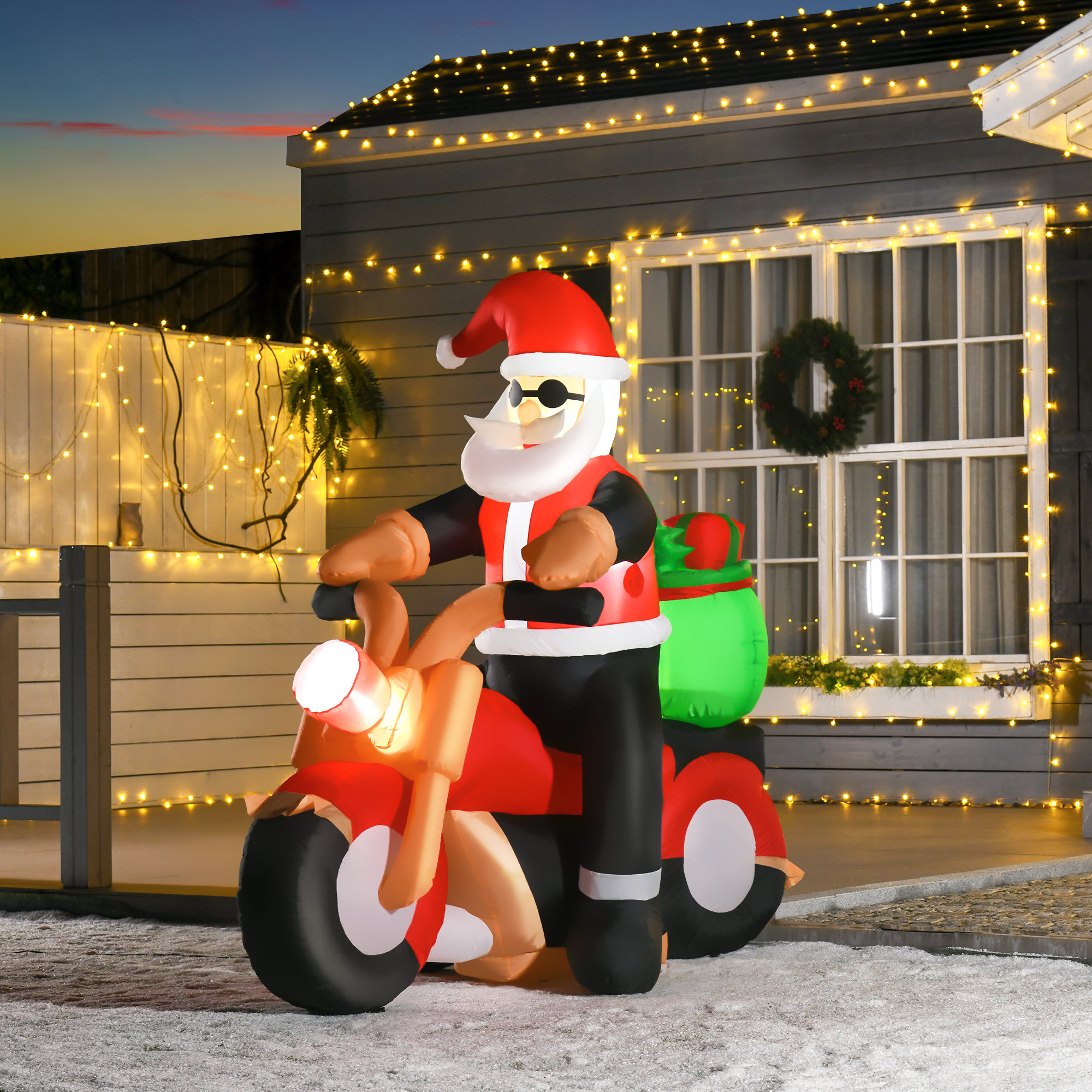 The Holiday Aisle® Santa Claus Riding a Motorcycle Inflatable & Reviews ...