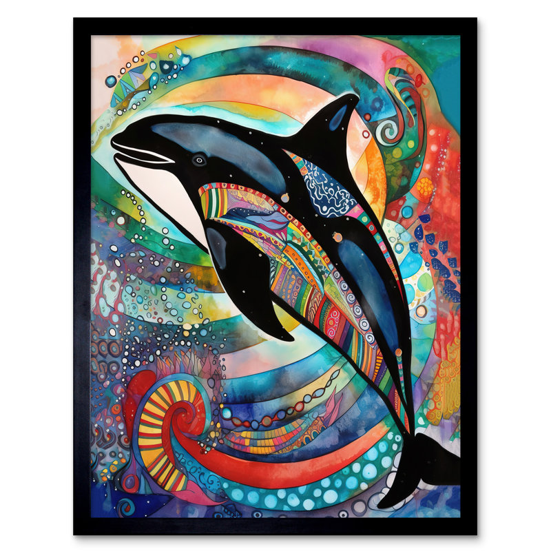 Orca Jumping Out Of Sunset Colour Waves - Single Picture Frame Print