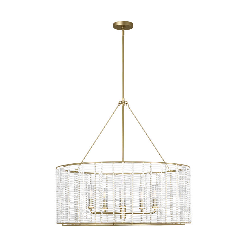 Thom Filicia Winslow Dining Room Chandelier With Clear Shade, 34" H x 35.75" W x 35.75" D, Powder-Coated Brass, 5 Lights