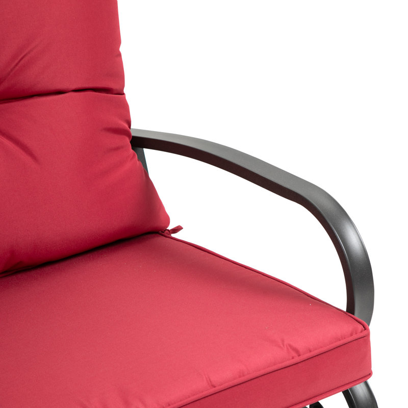 Chaise berçante d'extérieur en métal avec coussins, Rouge, Brun