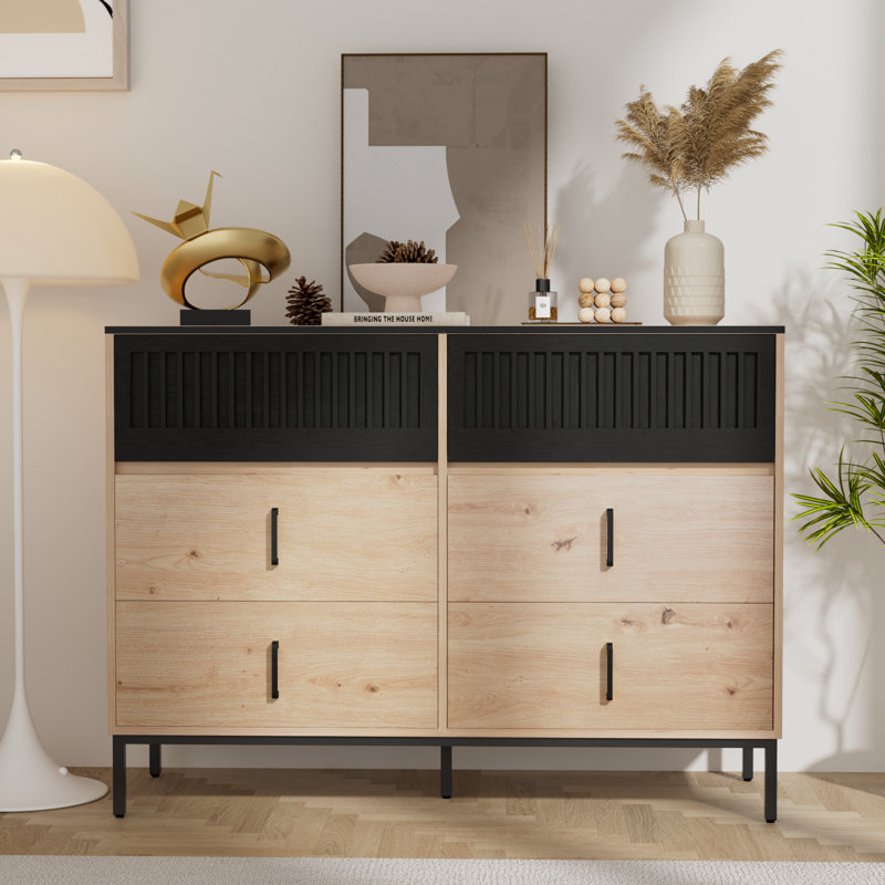 Cejas 46.3" W 6-Drawer Bamboo Double Dresser, Black