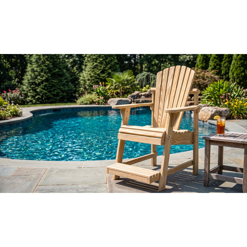 Adirondack Balcony/Pub Chair with Built on Footrest – Premium Pressure-Treated Pine, Elevated Outdoor Seating for better views over Deck, Porch, or Balcony Railings. Made in the USA