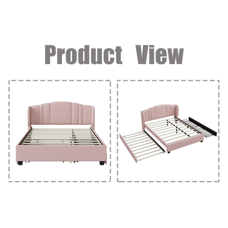 Grand lit plateforme tapissier Tomblin, Rose