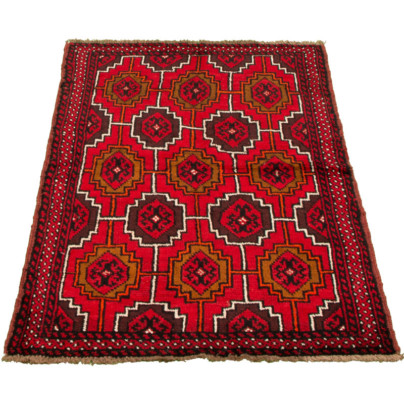 Tapis rouge / orange en laine noué à la main