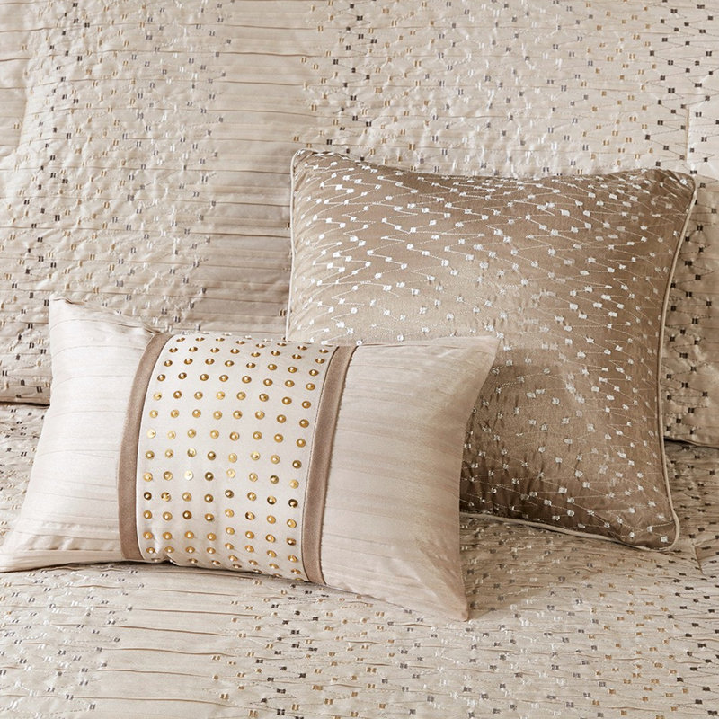 Beige Embroidered Comforter King - Faux Silk, Smooth 8 Bedding Materials
