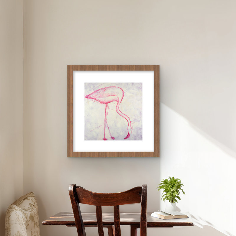 Croquis de flamant rose - oiseau exotique, Brun, H 16 po x l 16 po