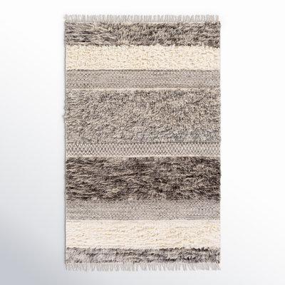 Catalina Cream Gray Flatweave Striped Wool Rug