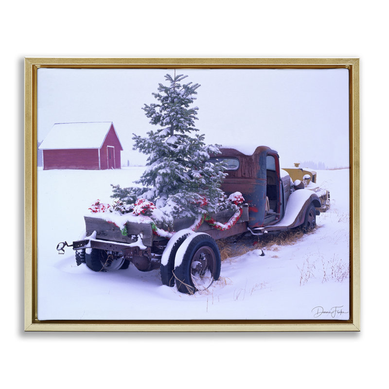 «Christmas Tree Truck», art mural encadré sur toile flottante par Dennis Frates, H 25 po x l 31 po