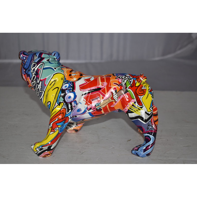 Statue de bouledogue en résine graffiti joyeux moderne Jesup regardant vers la droite 10 po x 5 po x H 7 po