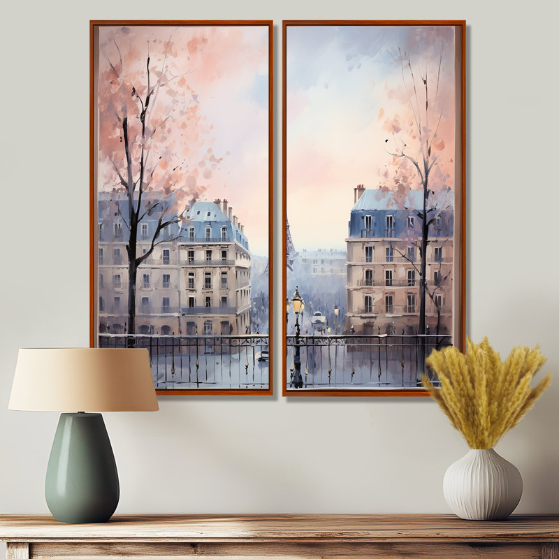 «Vintage Calm Paris City View», impressions sur toile traditionnelles, H 40 po x l 40 po, Brun