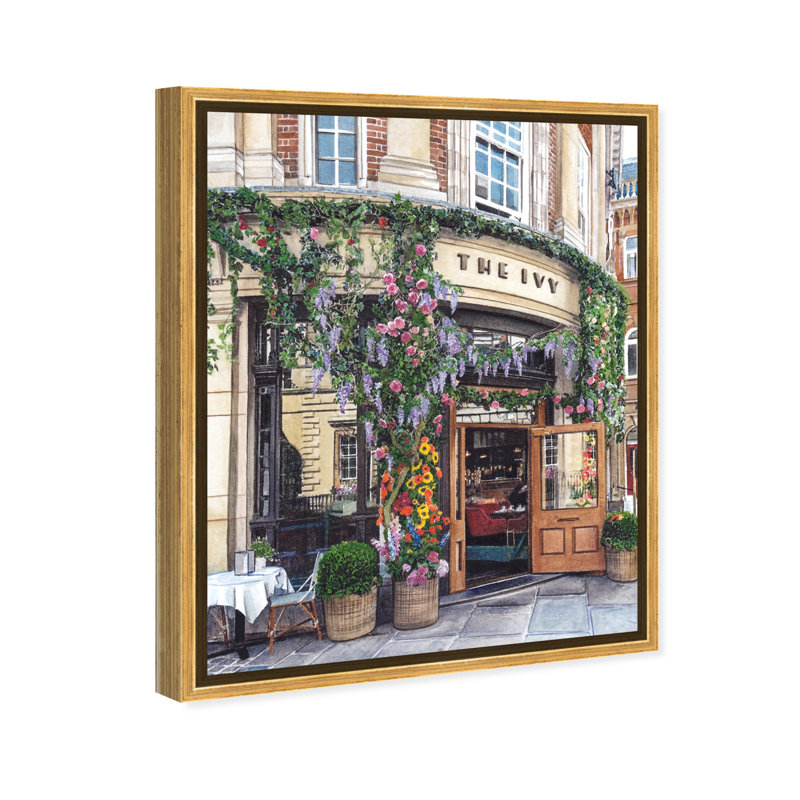 «Cafe Time» - peinture sur toile, H 20 po x l 16 po, Toile encadrée d'or