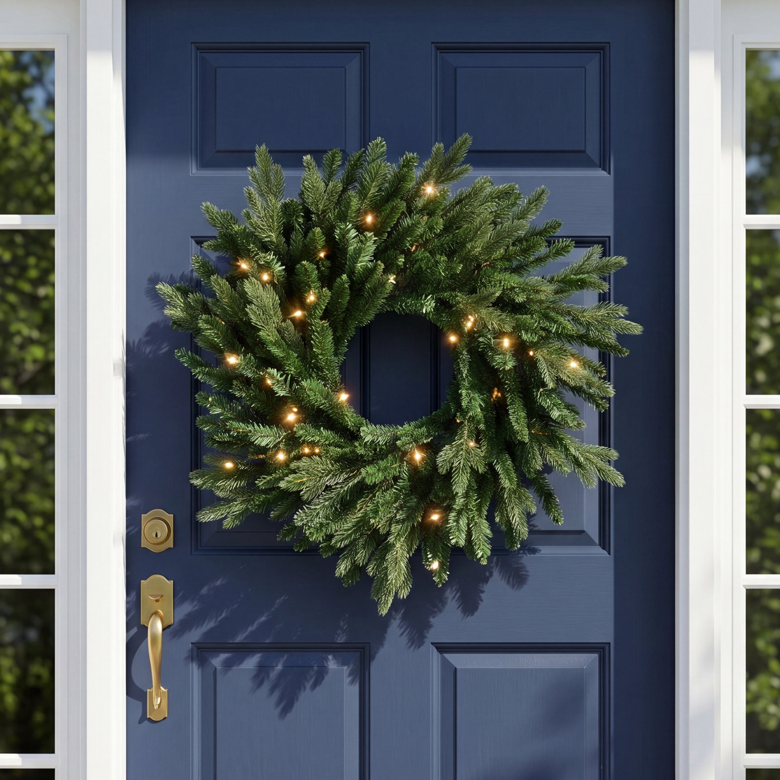 Pre-Lit Spruce Wreath, 24" H x 24" W x 6" D