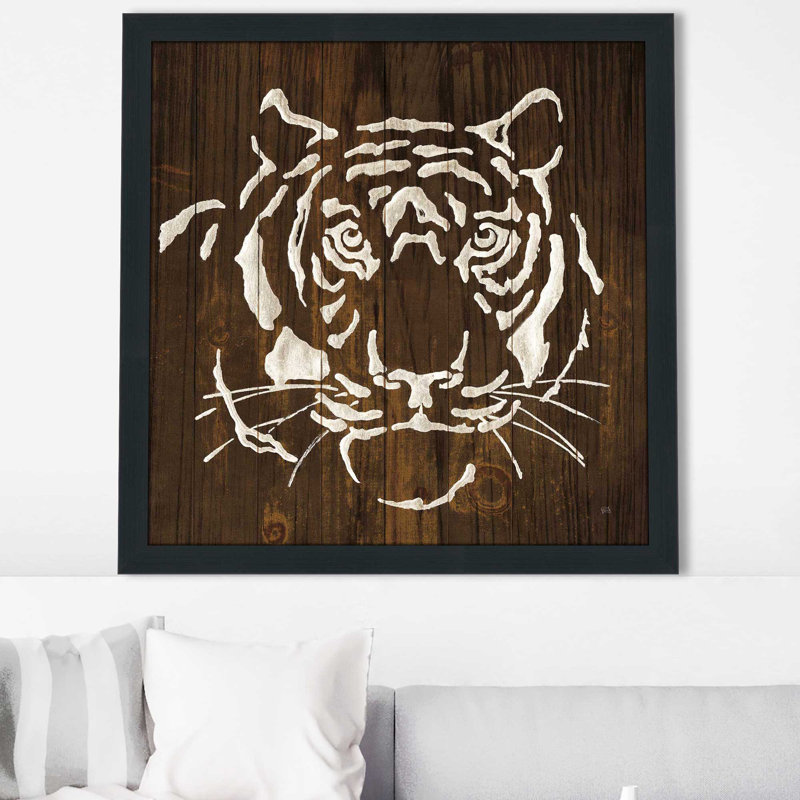 Tigre blanc sur bois foncé - impression, Cadre espresso, H 31,5 po x l 31,5 po x P 1 po