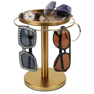 360° Rotating Sunglass Organizer Storage, Stainless Steel Glasses Holder Stand, Glasses Organizer With Tray, Nightstand And Home Decor (Gold)