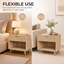 Bedside Table with 1 Drawer and Open Shelf, Natural Wood Finish, Ribbed Front, Gold Metal Legs, 50x40x47cm