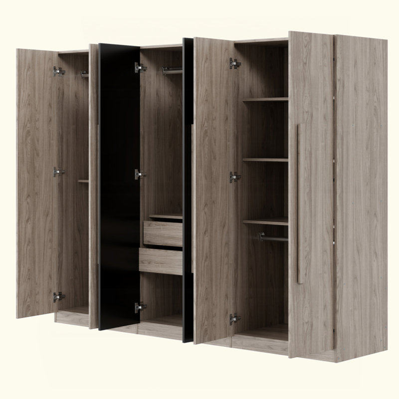 Rangement pour garde-robe en bois 6 portes pour la chambre à coucher, avec 2 tiroirs à l'intérieur