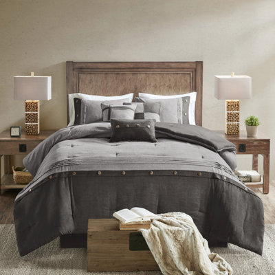  Édredon gris avec faux suède et accessoires décoratifs 7 pièces pour une chambre à coucher confortable