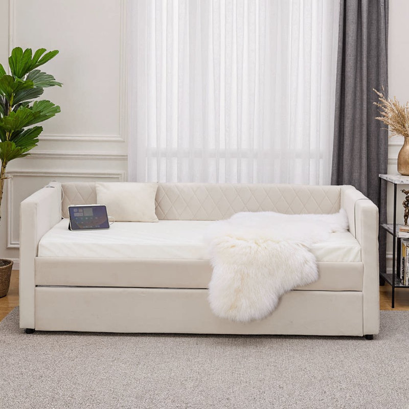 Lit de jour en velours Emerald, Beige