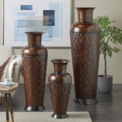 Ensemble de grands vases décoratifs en métal brun foncé Folse