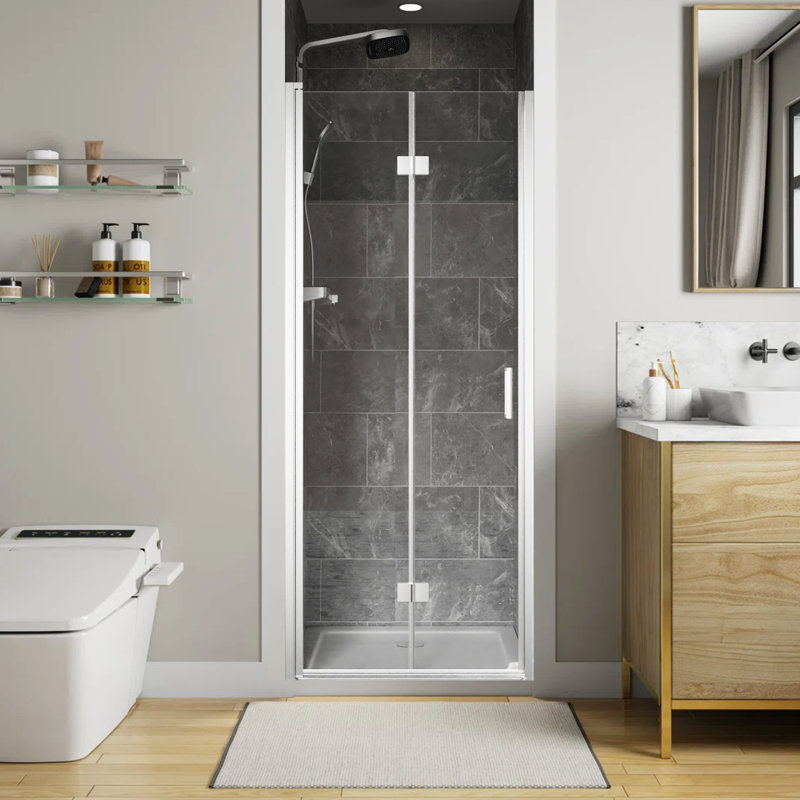 30 à 31,2 po X P 72 po H Porte de douche pivotante sans cadre pliante en verre transparent, Chrome