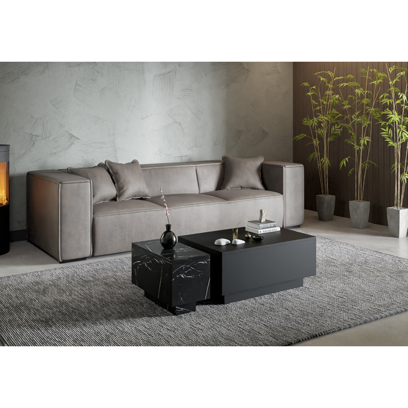 Coffee Table Caoilainn with Storage Compartments, Black, 40cm H x 90cm L x 60cm W