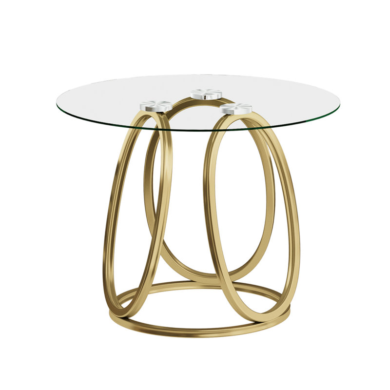 23.6" Round Glass End Table, Modern Style Tall Side Table for for Living Room, Balcony, Bedroom, Matte Gold
