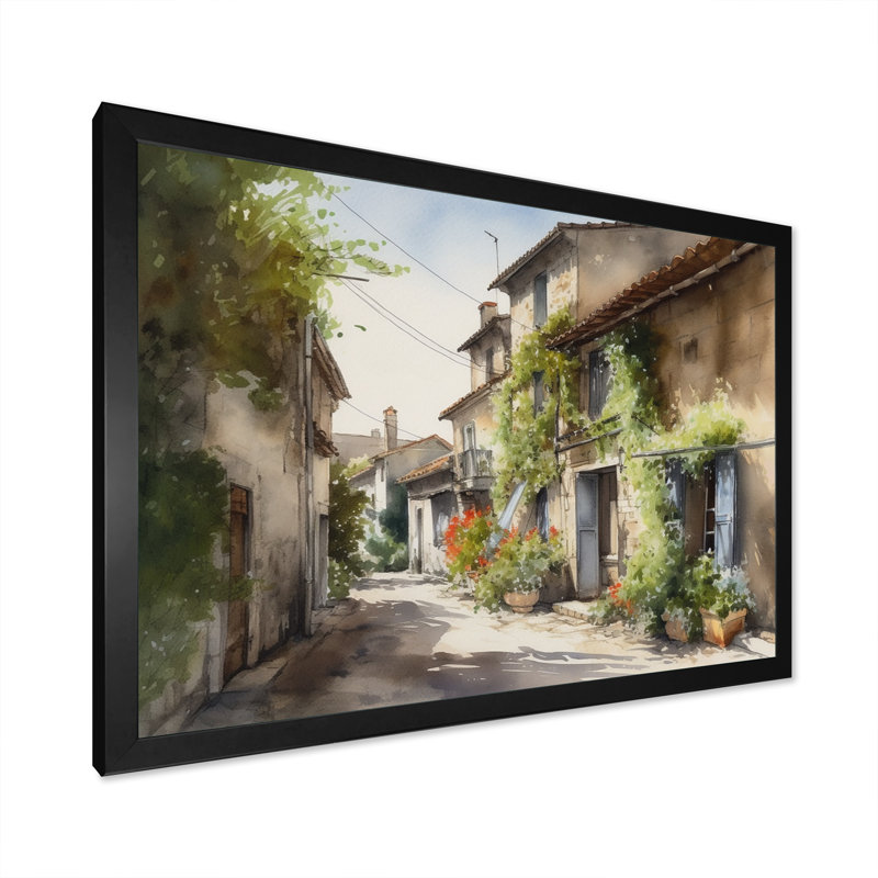 Riba, village méditerranéen, rue Ix sur toile, H 24 po x l 32 po x P 1 po, Cadre photo noir