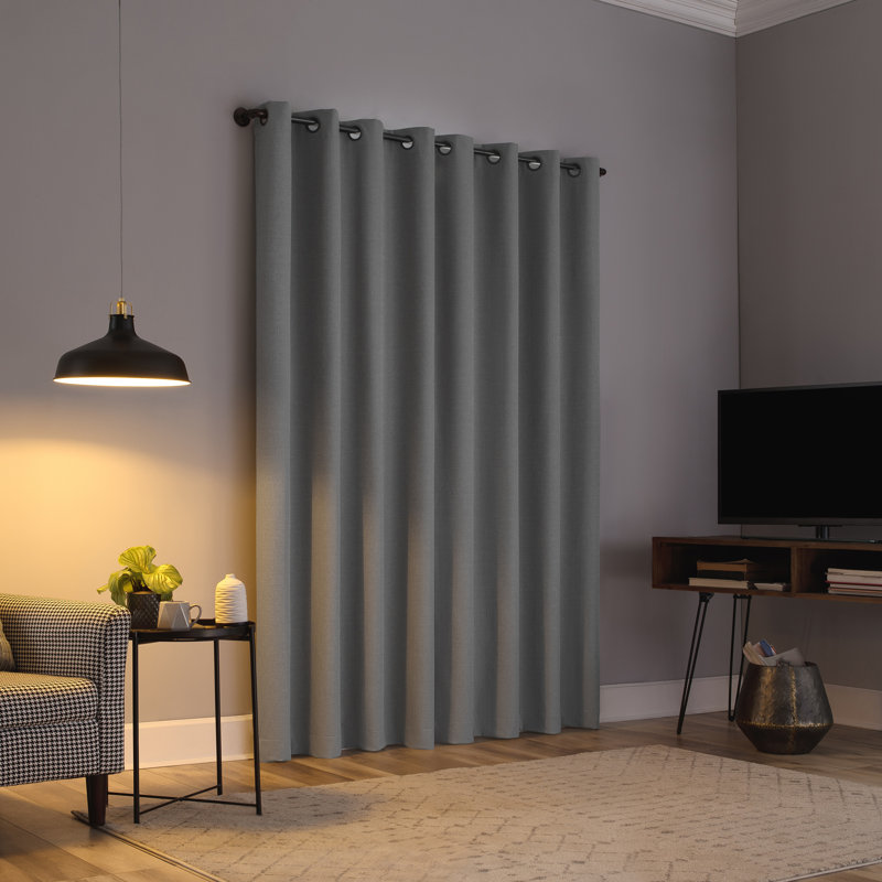 Channing Grid Texture Draft Shield Fleece Insulated 100% Blackout Grommet Curtain Panel, Sterling Gray, 50" W x 84" H